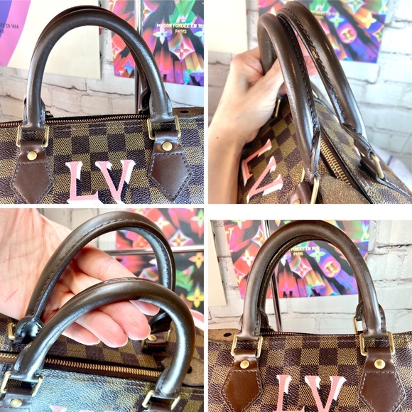 Louis Vuitton Damier Ebene Speedy 30 custom painted with key Cles pouch - Picture 7 of 15